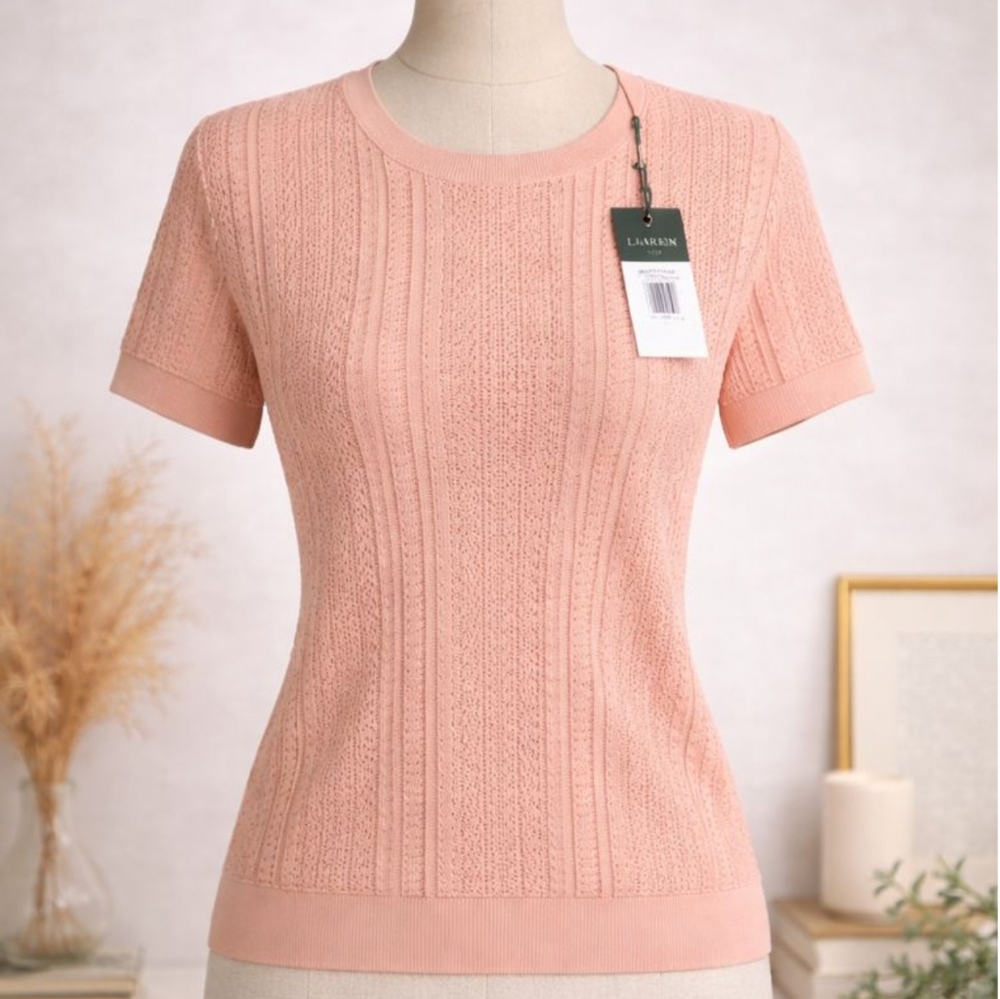 Lauren Ralph Lauren Peach Pointelle Knit Top | Women’s Medium | NWT